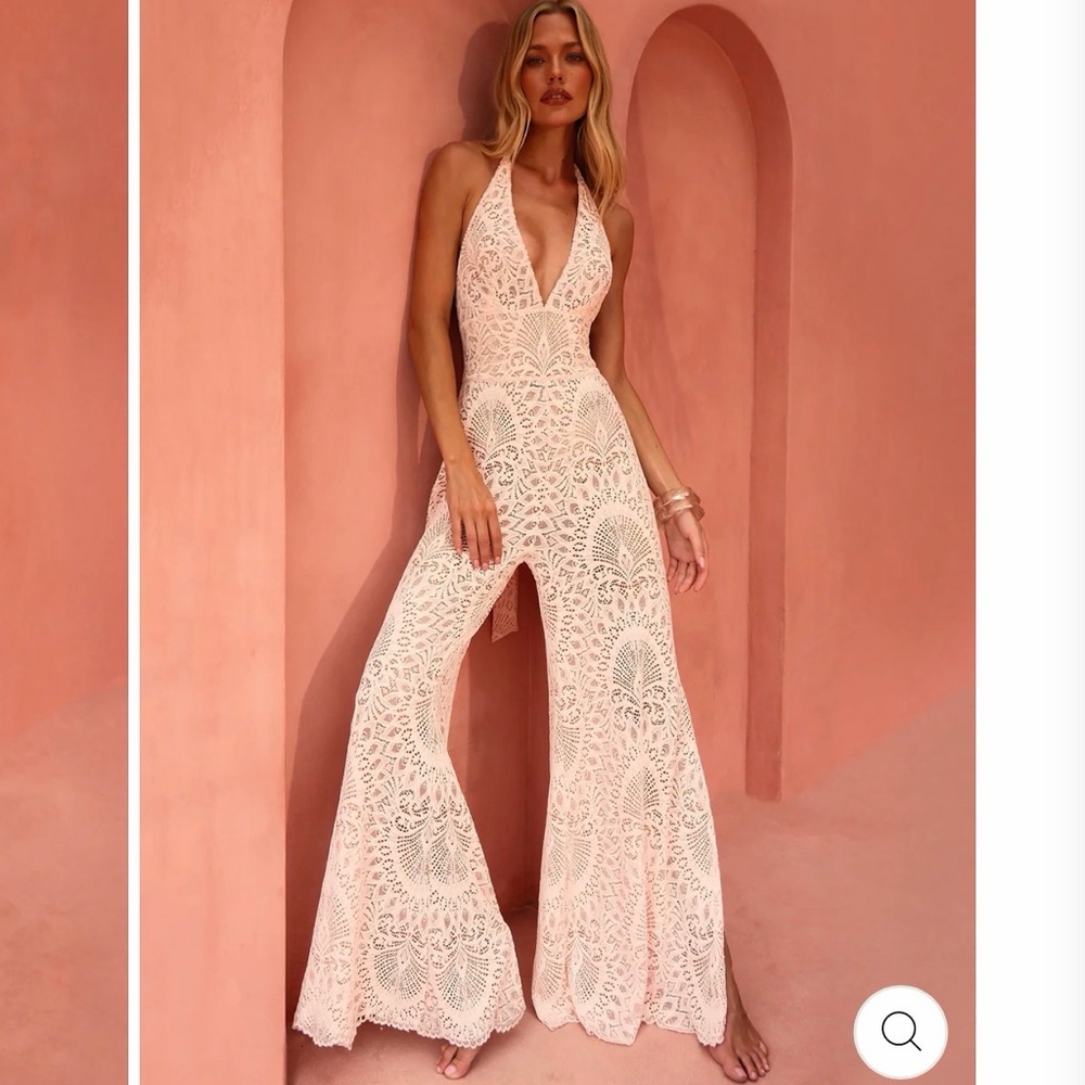 NWT - Lace Halter Jumpsuit in Cream Pink